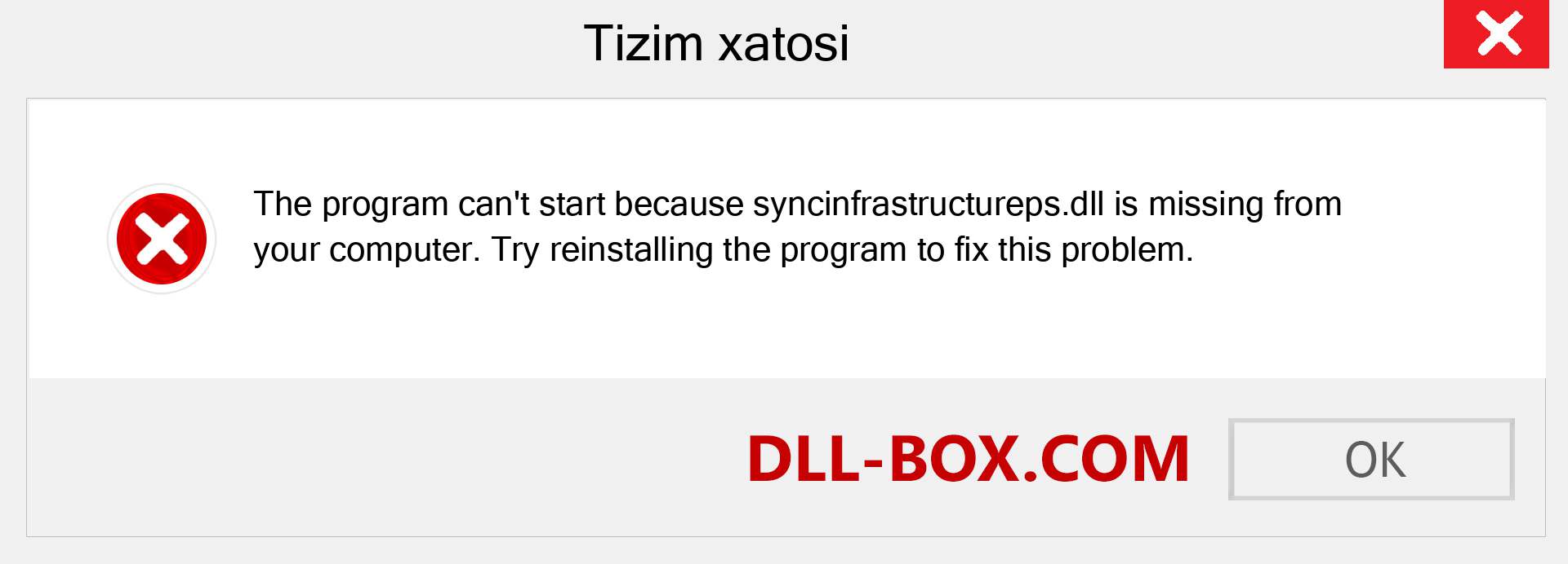 syncinfrastructureps.dll fayli yo'qolganmi?. Windows 7, 8, 10 uchun yuklab olish - Windowsda syncinfrastructureps dll etishmayotgan xatoni tuzating, rasmlar, rasmlar